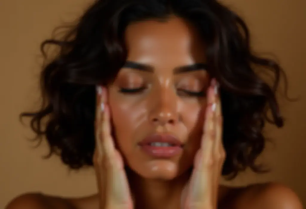 Mulher parda aliviando dor de cabeça com massagem