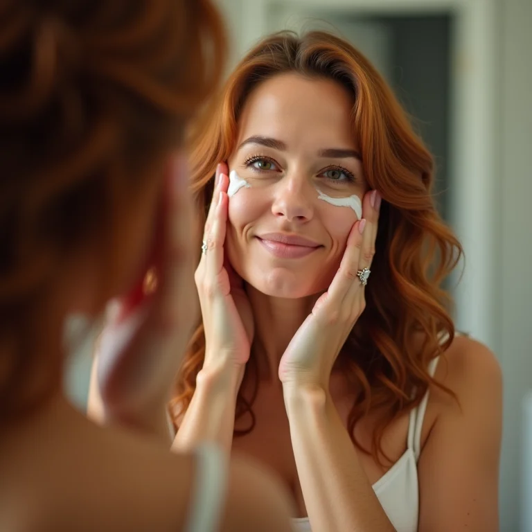 Mulher plus-size aplicando creme para área dos olhos