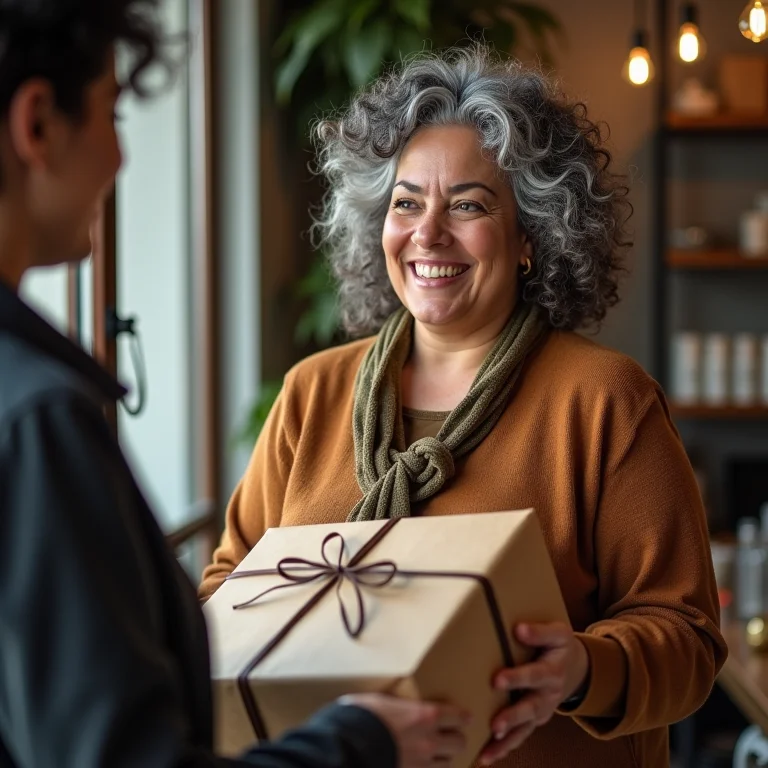 Mulher plus-size personaliza a experiência de um cliente.
