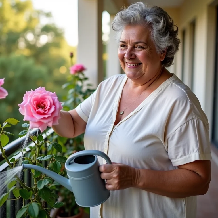 Mulher regando flor do deserto