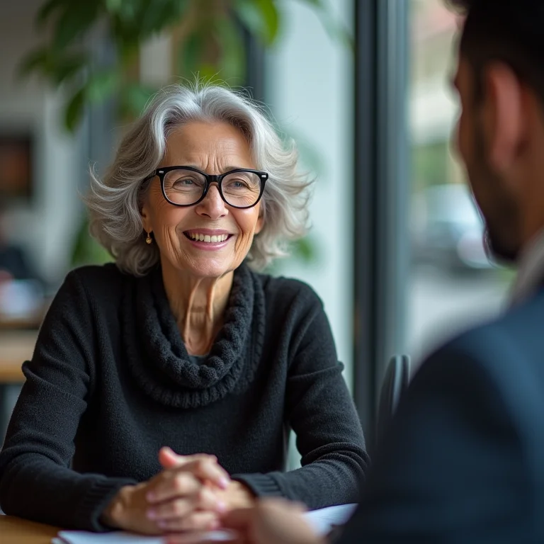 Mulher sênior conversando com gerente de banco