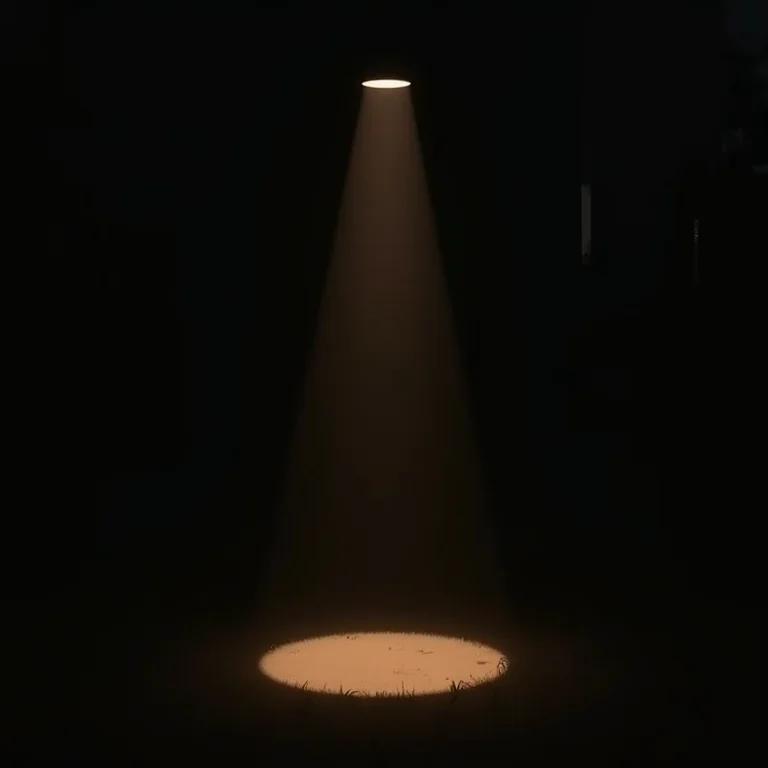 Mulher sentada em varanda com iluminação focada e jardim escuro