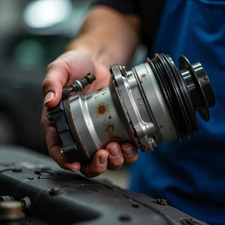 Peça danificada do compressor de ar condicionado.