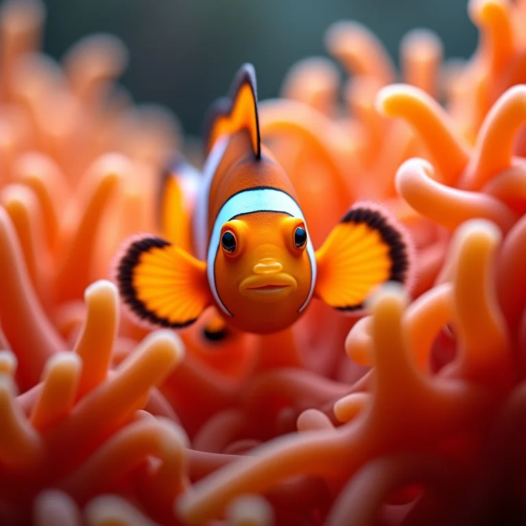 Peixe-palhaço laranja nadando entre anêmonas.