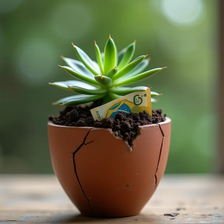 Planta crescendo em um vaso com notas de dinheiro