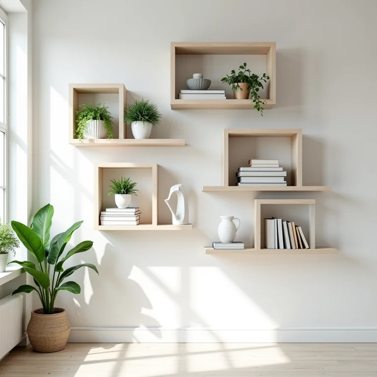 Prateleiras e nichos otimizando espaço vertical em sala