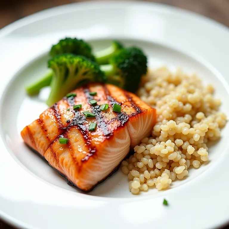 Prato principal saudável com salmão e quinoa