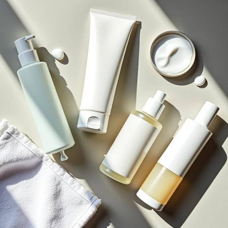 Produtos de limpeza facial em fundo neutro