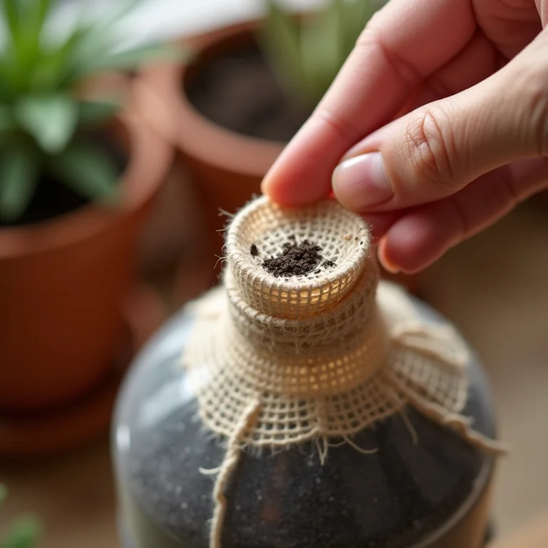 Protegendo os furos de drenagem da horta PET.