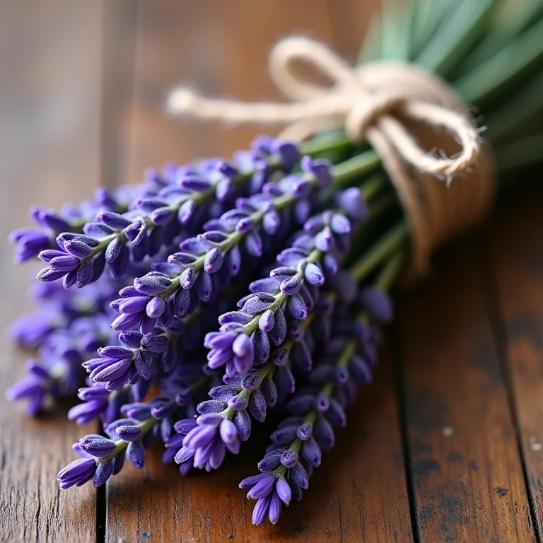 Ramos de lavanda fresca amarrados com barbante.