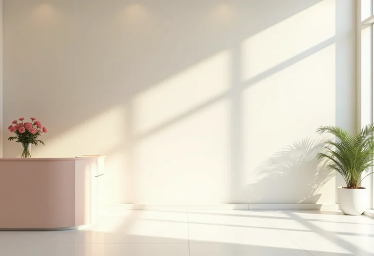 Recepção moderna e luminosa de clínica de estética