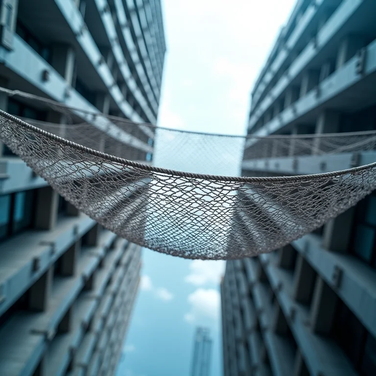 Rede de segurança sob um arranha-céu em construção