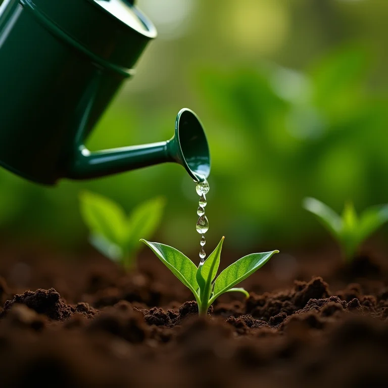 Regando a pimenta de cheiro com regador.