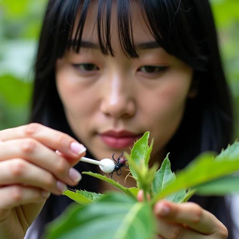 Remoção manual de cochonilhas com cotonete.