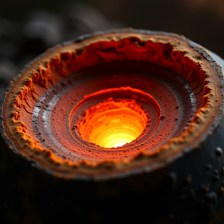 Representação do núcleo da Terra em corte, mostrando suas camadas