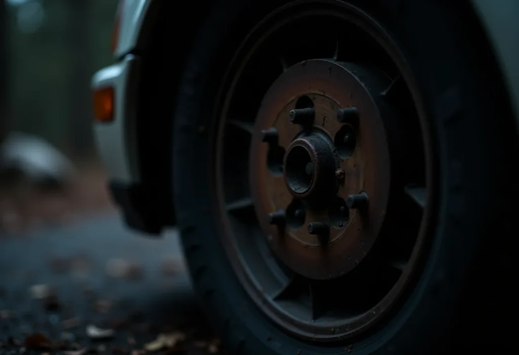 Roda de carro com freio desgastado