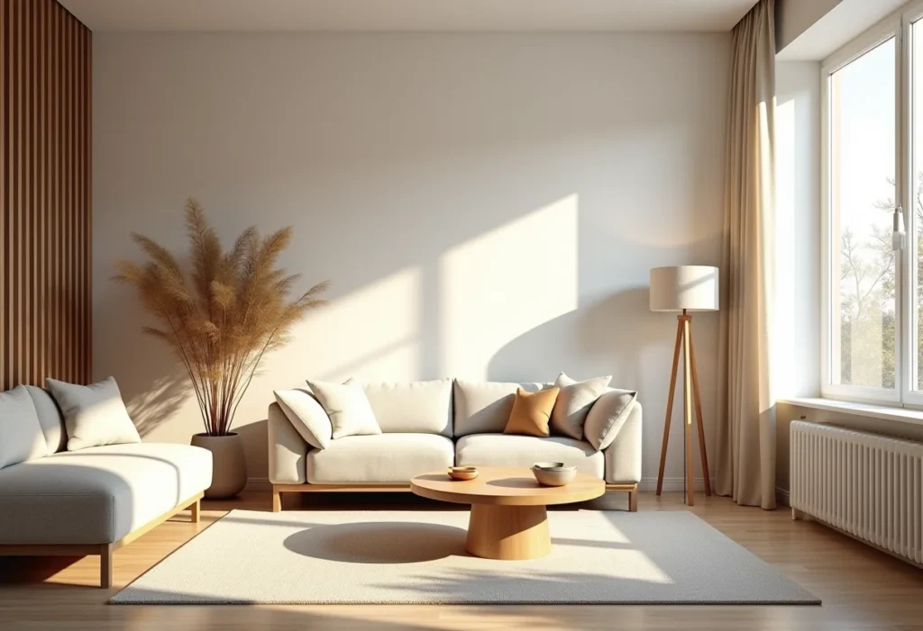 Sala de estar moderna com iluminação aconchegante de abajures