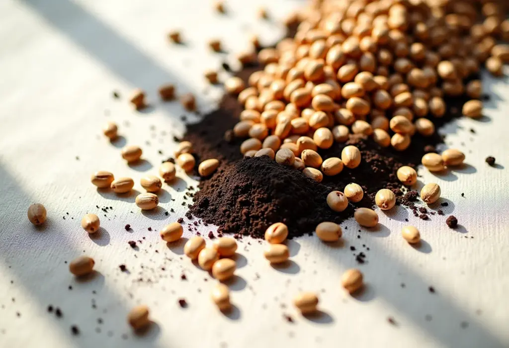 Sementes peletizadas: O segredo para germinação perfeita? Sementes peletizadas em close-up sobre solo fértil