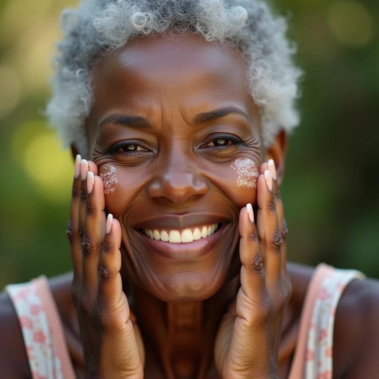 Senhora negra aplicando protetor solar no rosto