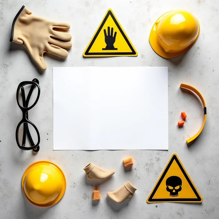 Símbolos de risco e equipamentos de proteção individual.