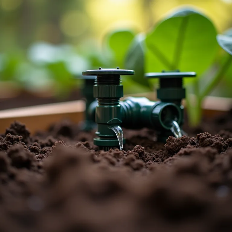 Sistema de irrigação por gotejamento em uma horta