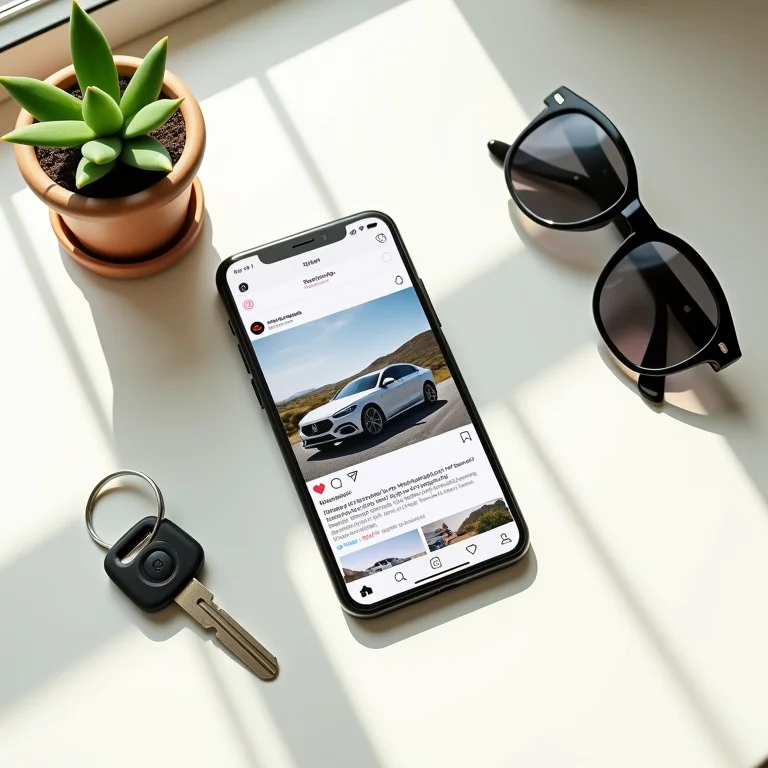 Smartphone com redes sociais e acessórios de carro