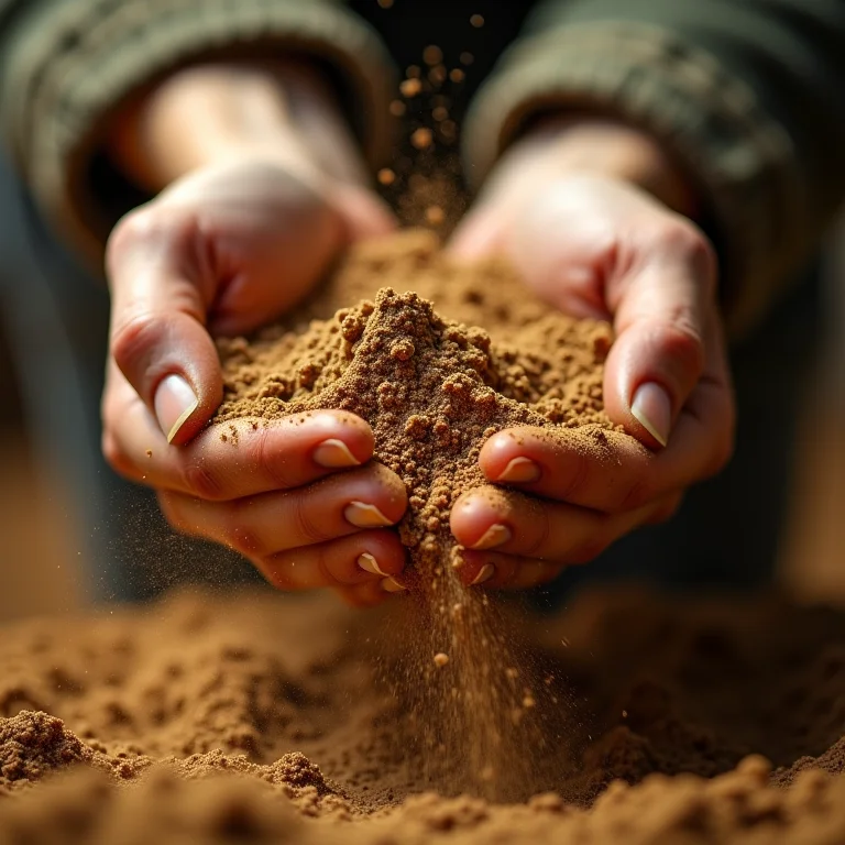 Solo arenoso escorrendo pelos dedos
