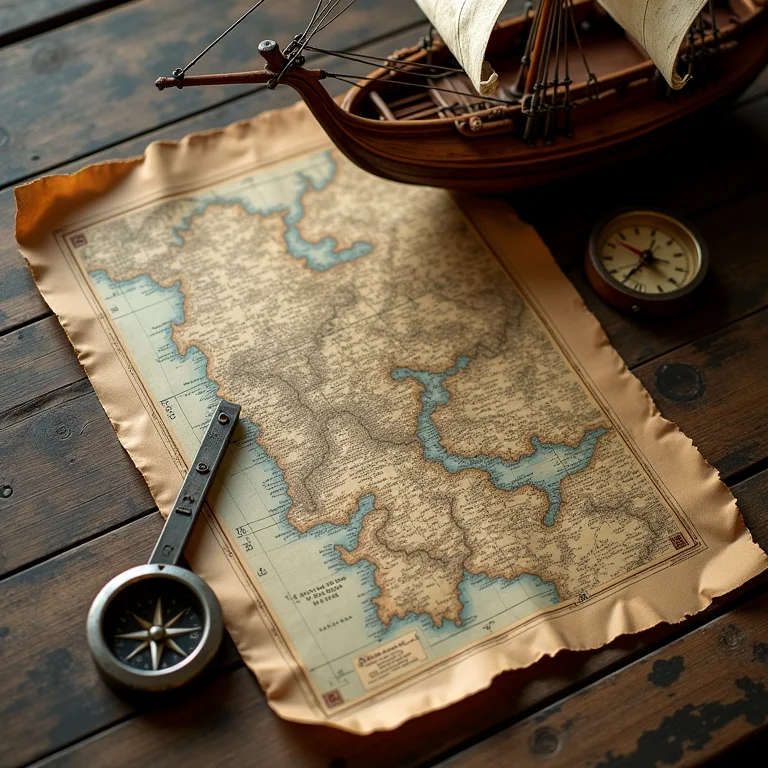Still life com mapas antigos e instrumentos de navegação