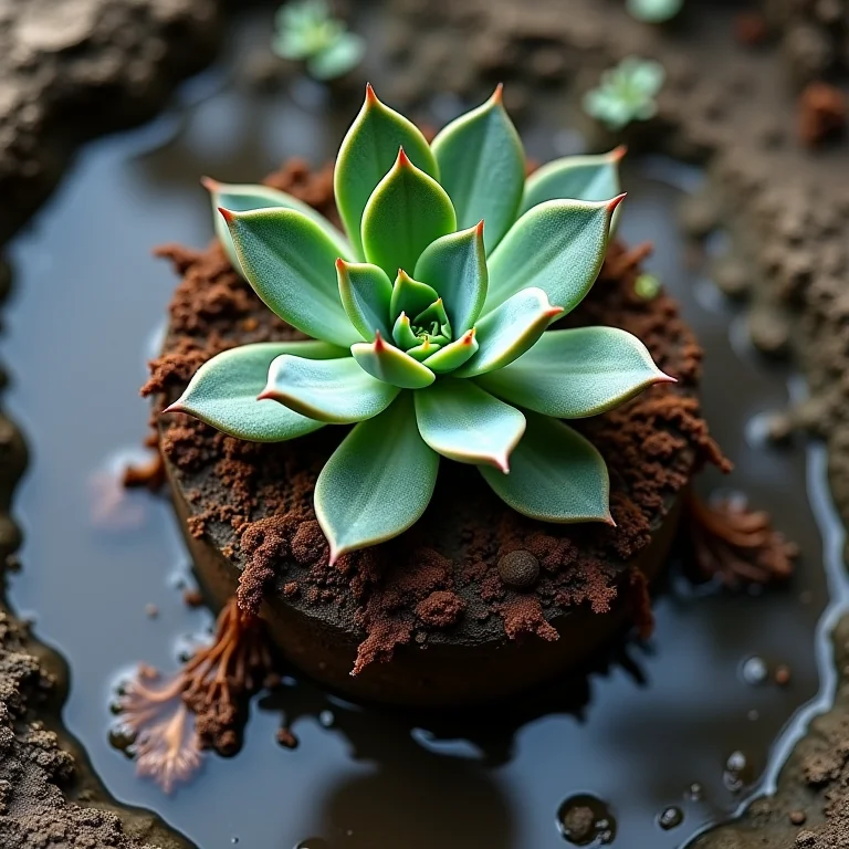 Suculenta apodrecendo por excesso de água