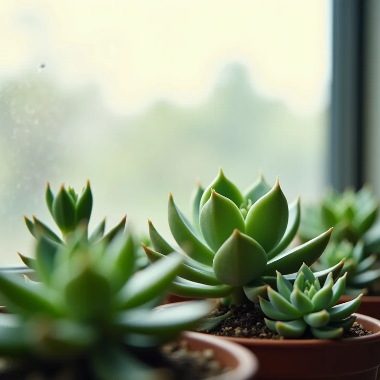 Suculentas esticadas buscando luz solar