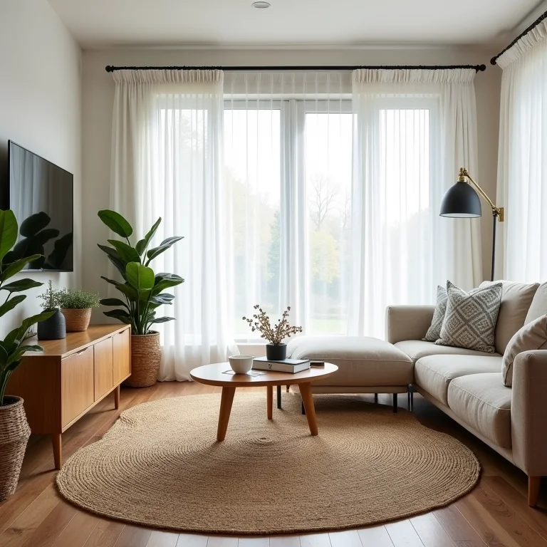 Tapetes delimitando espaços na sala e jantar integradas.