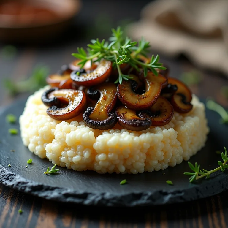 Tapioca vegana de cogumelos salteados