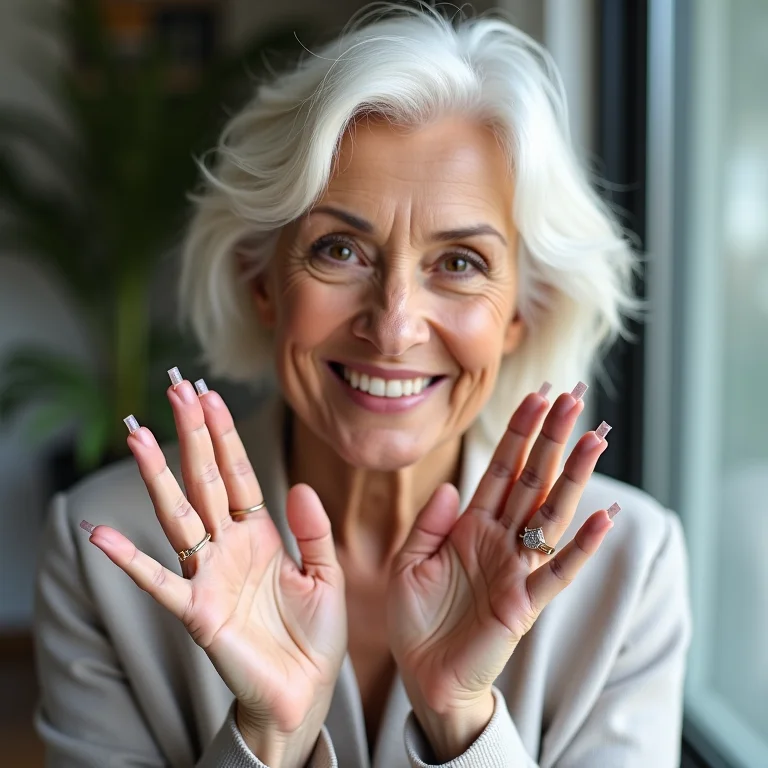 Unhas de fibra de vidro encapsuladas em mulher madura