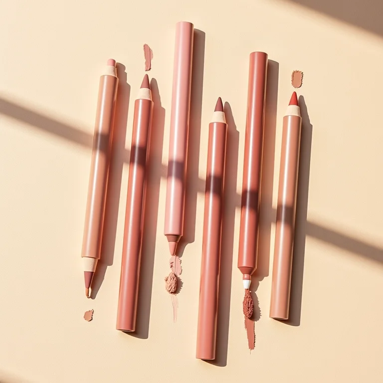 Variedade de lápis de boca nude.