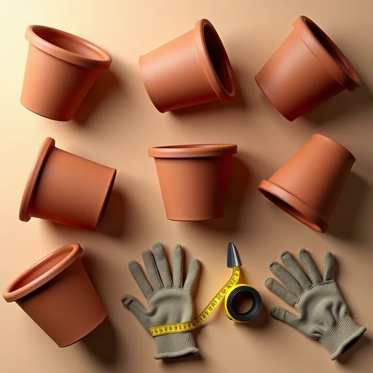 Vasos de terracota de diferentes tamanhos para plantas.