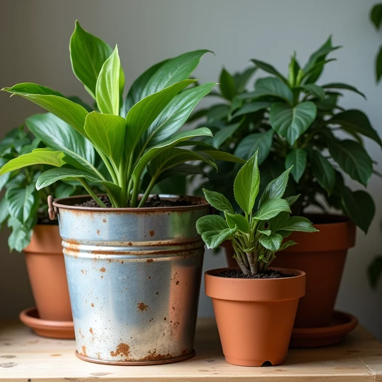 Vasos inadequados para plantas exibidos em um flat lay.