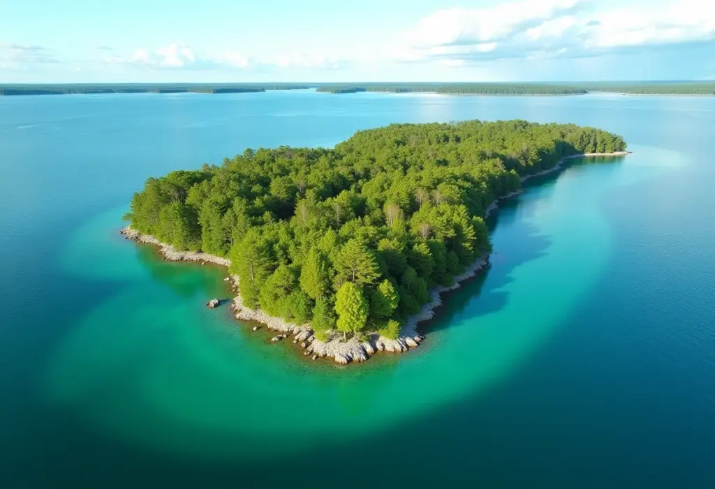 Maior arquipélago do mundo: um gigante de beleza e mistério Vista aérea de uma ilha tropical exuberante no arquipélago de Estocolmo.