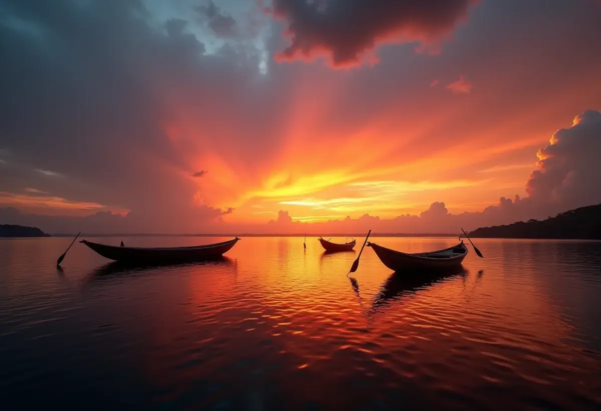 Vista panorâmica do Lago Maracaibo ao pôr do sol