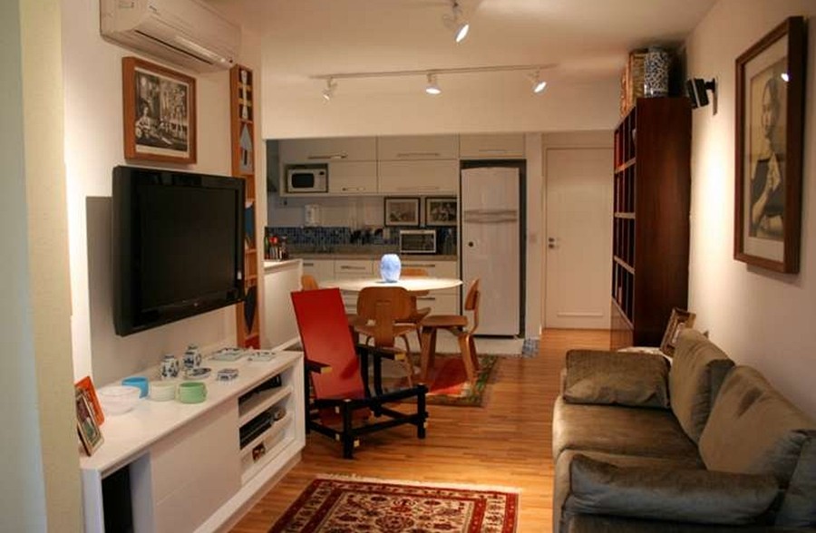 decoração de sala de estar e jantar pequena e simples
