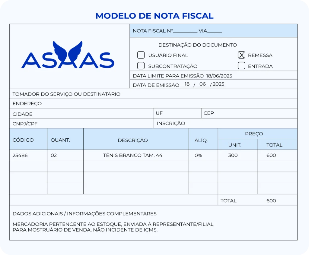 Passo a passo para emitir a nota fiscal de remessa para industrialização como MEI - inspiração 1