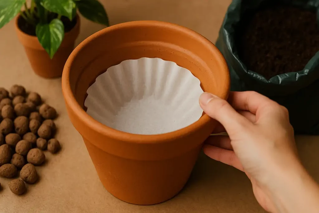 Reutilizando materiais em casa para a drenagem de vasos