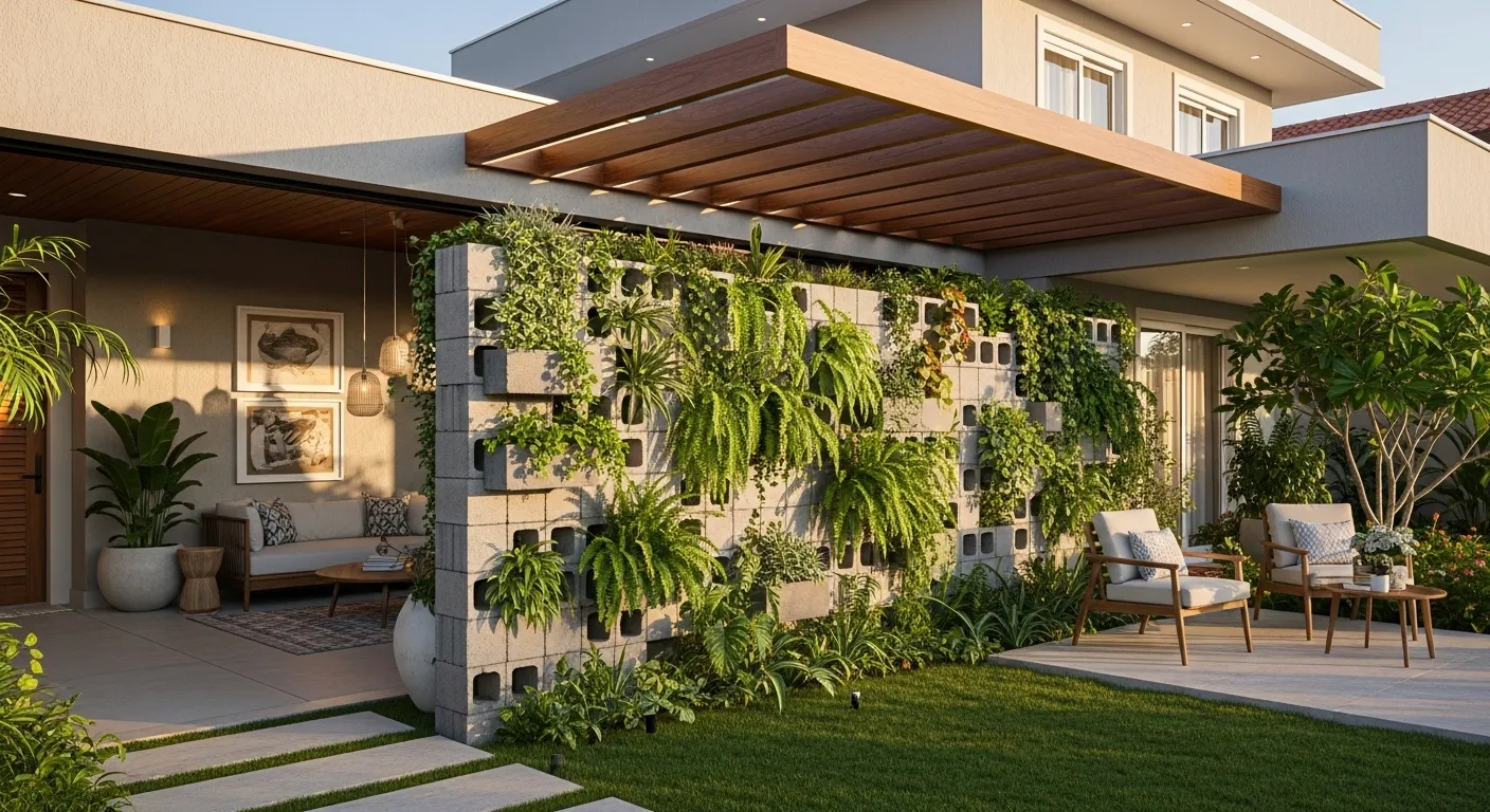 jardim vertical com blocos de concreto