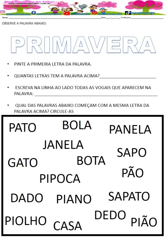 atividades de primavera para jardim de infância