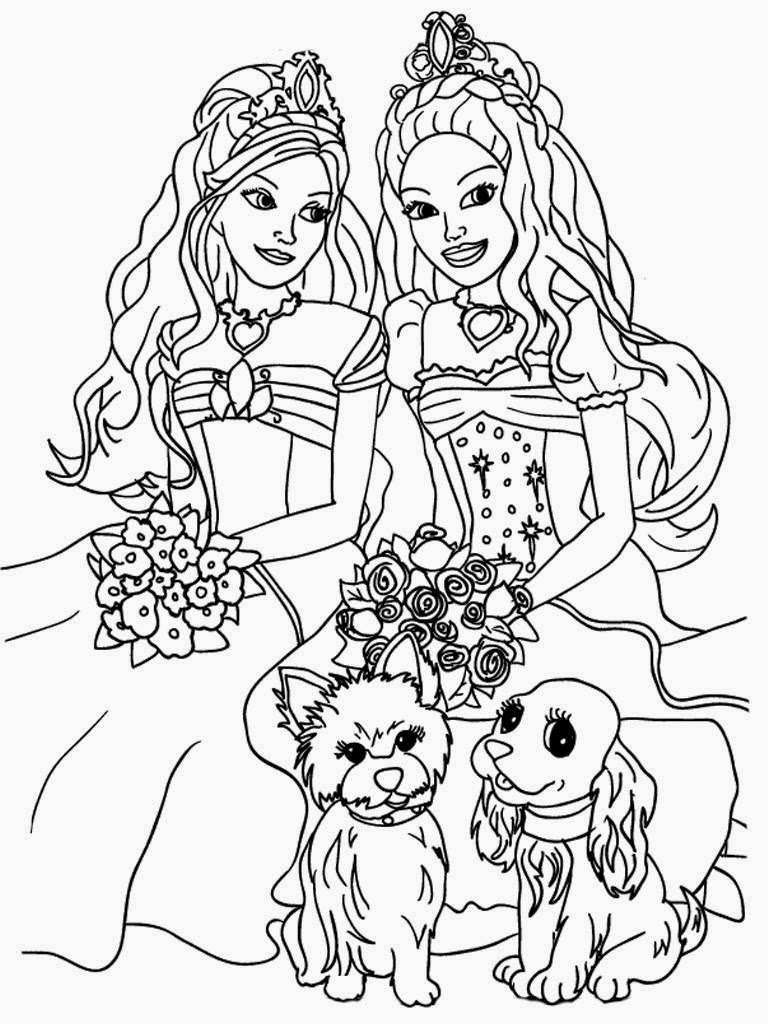 Barbie com animais para colorir