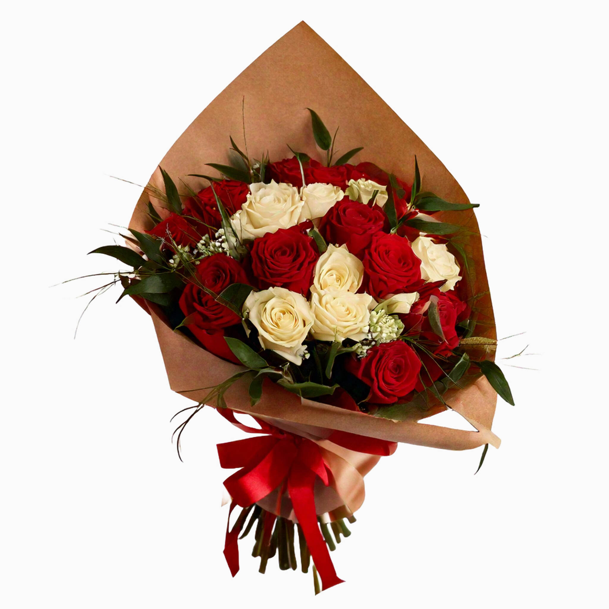 buque rosas vermelhas e brancas