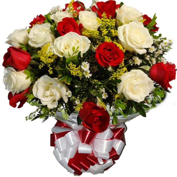 preço médio de um buquê de rosas vermelhas e brancas