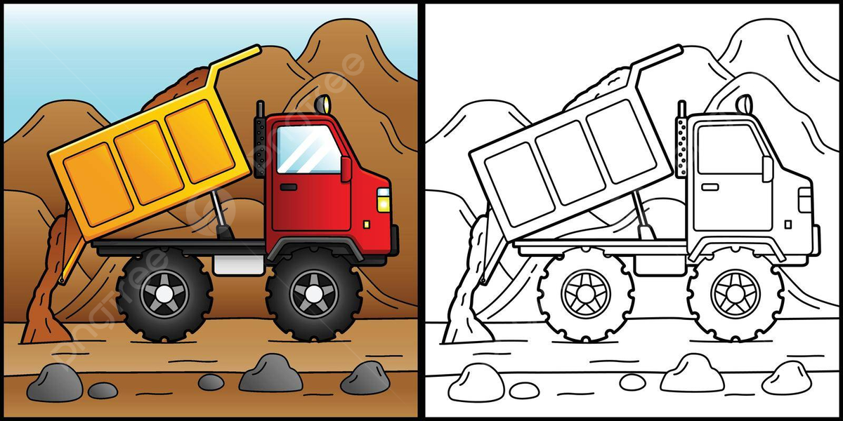 desenho de caminhão caçamba com tema de obra para colorir