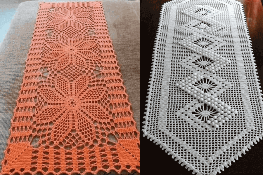 caminho de mesa de crochê vs caminho de mesa de tecido