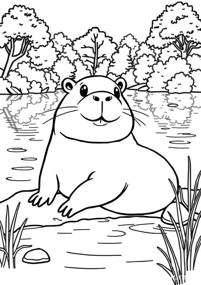 como desenhar capivara para colorir passo a passo