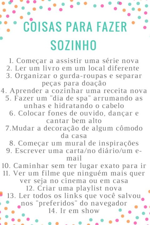 coisas para fazer sozinho